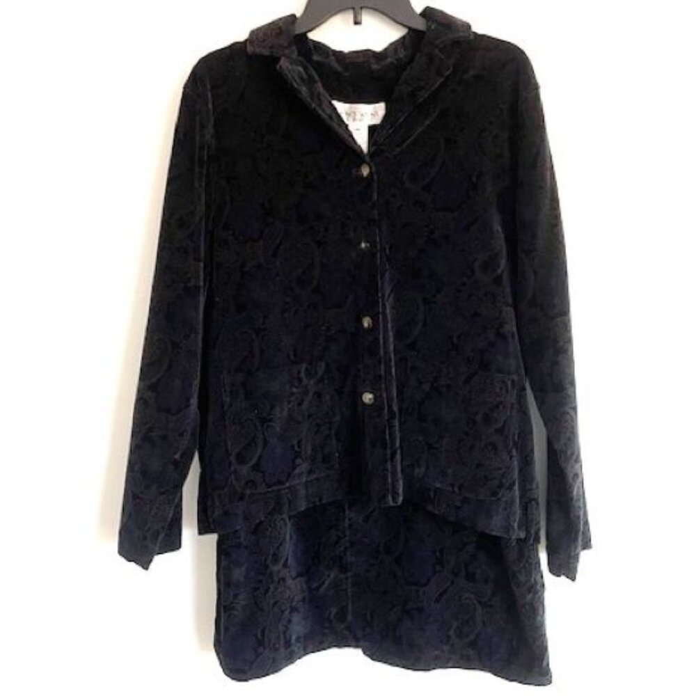 Vintage Jones Wear All Cotton Velour Jacket and Skirt Set with Paisley Pattern